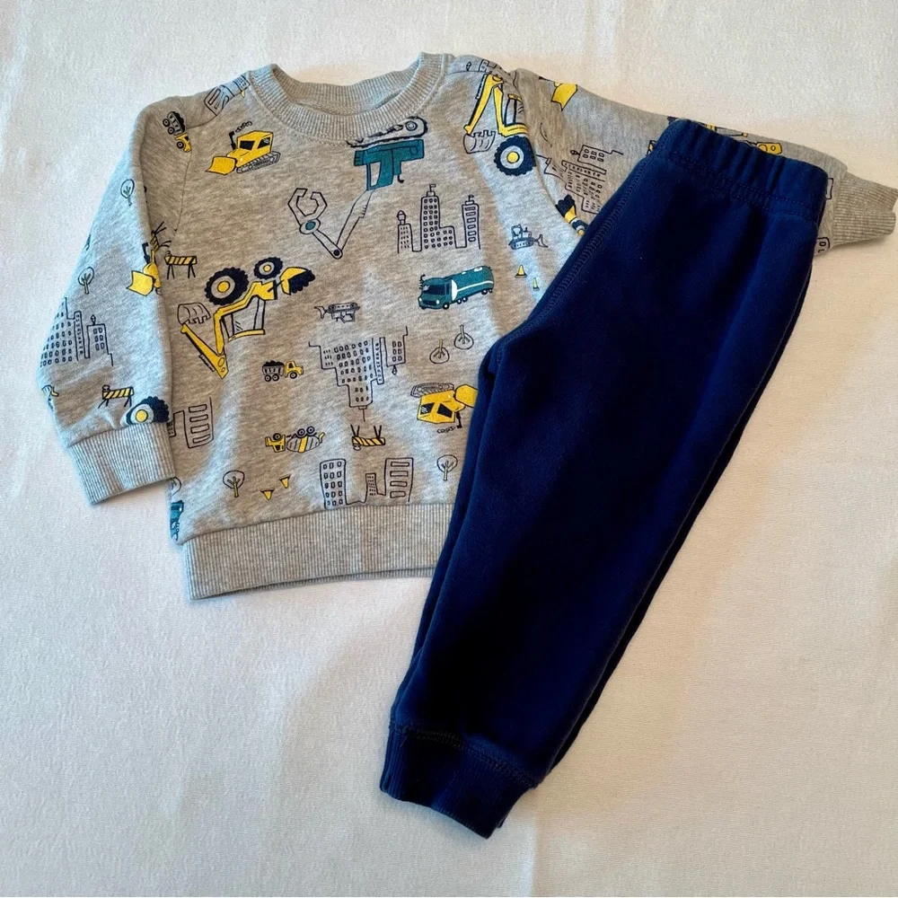 Carters Boys 2 Piece Construction Trucks Sweatshirt & Fleece Joggers Set 18M